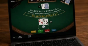La gráfica muestra los componentes de una mesa de blackjack online, sin crupier y con cinco jugadores.