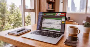 Laptop con un sitio de apuestas abierto para contactar al soporte de Caliente