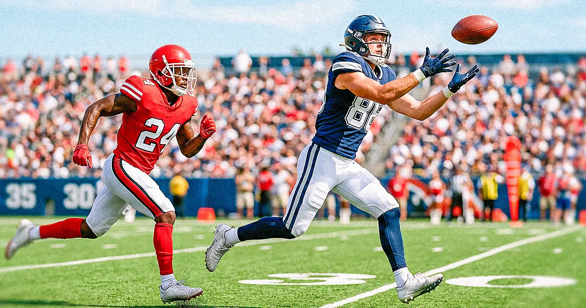 Receptor de NFL atrapando el balón en una recepción de fantasy