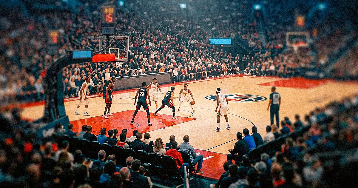 Duelo de NBA en cancha antes del NBA Mexico City Game en la Arena CDMX