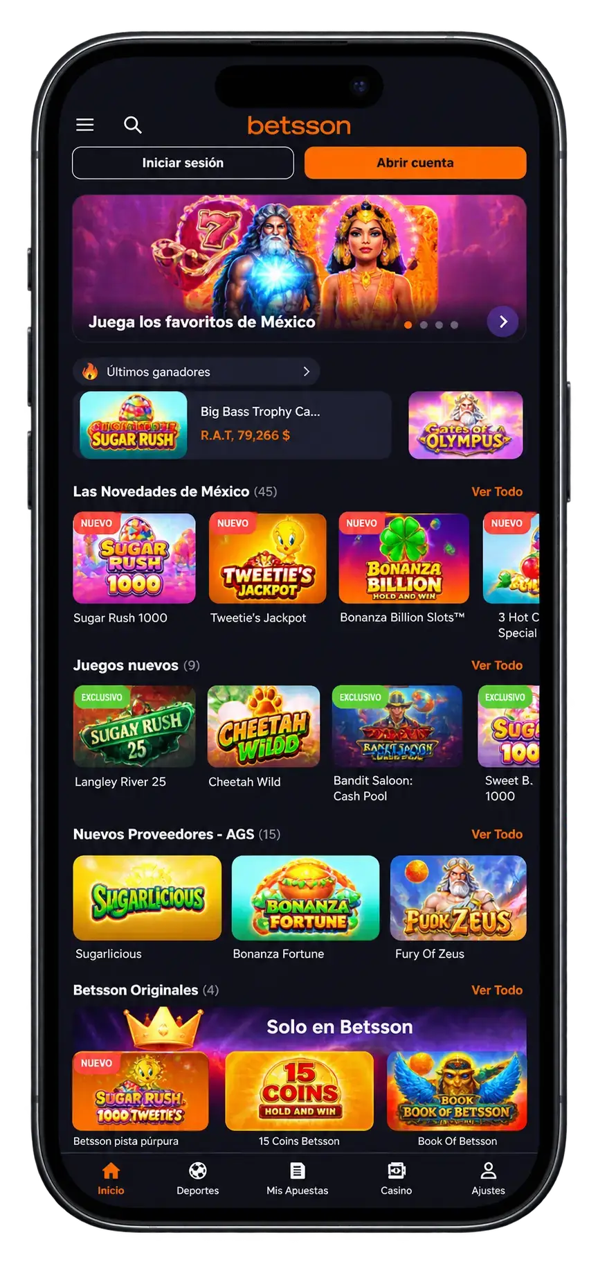 Betsson Casino en el móvil: inicio con novedades, juegos nuevos y Betsson Originales