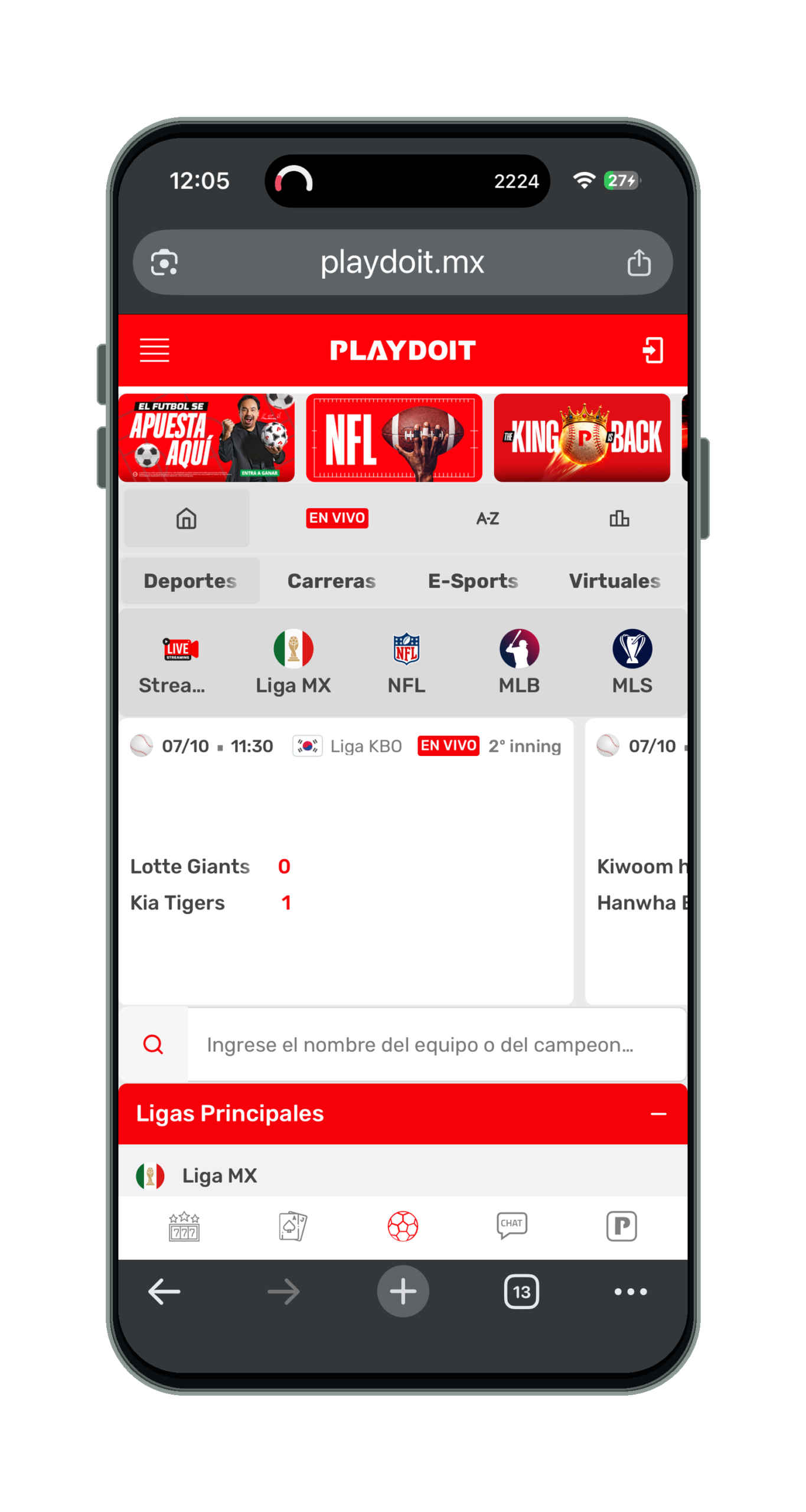 Playdoit en el móvil: pantalla de inicio de apuestas deportivas