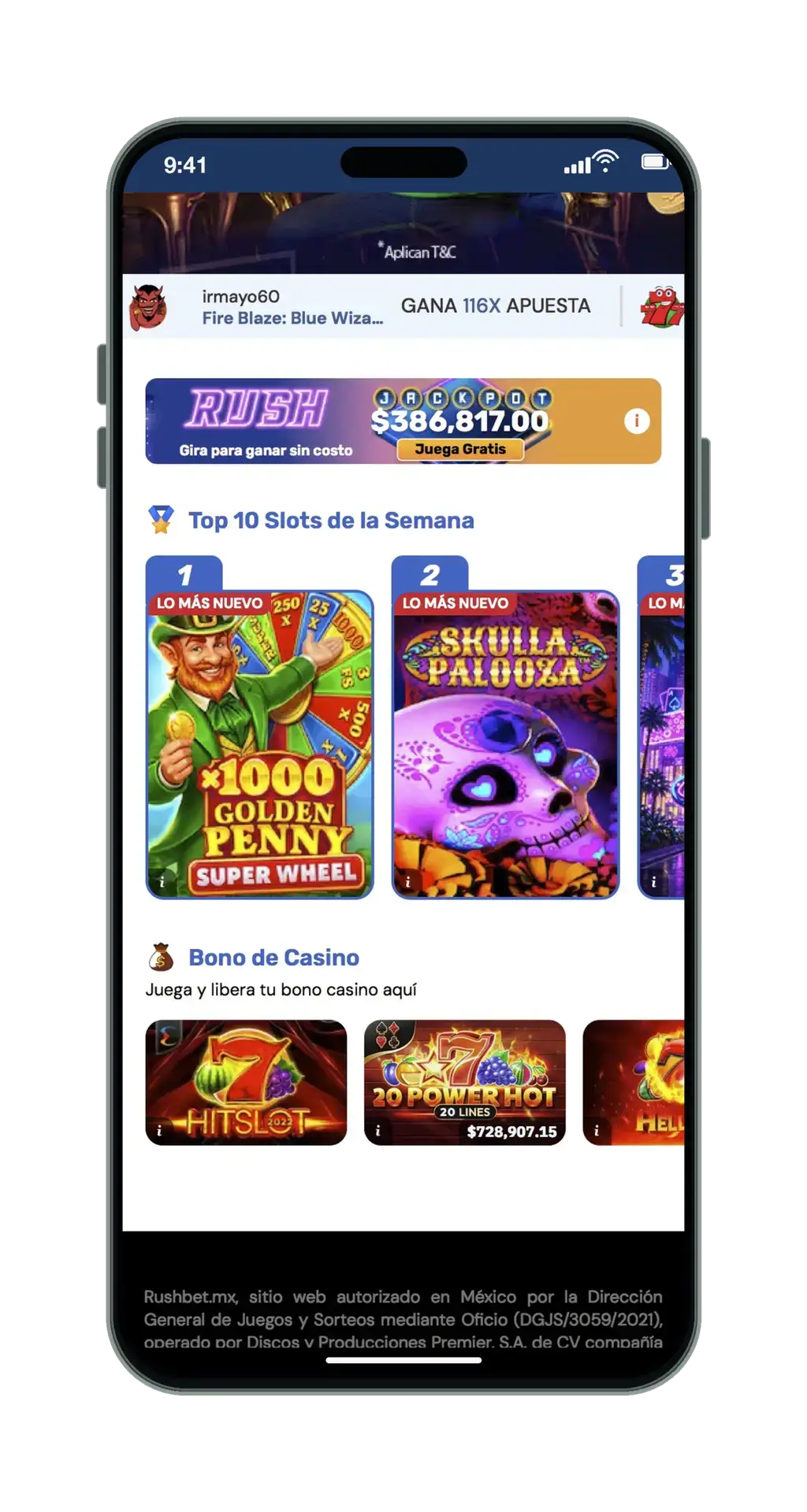 Rushbet en el móvil: Rush Jackpot y Top 10 de slots de la semana
