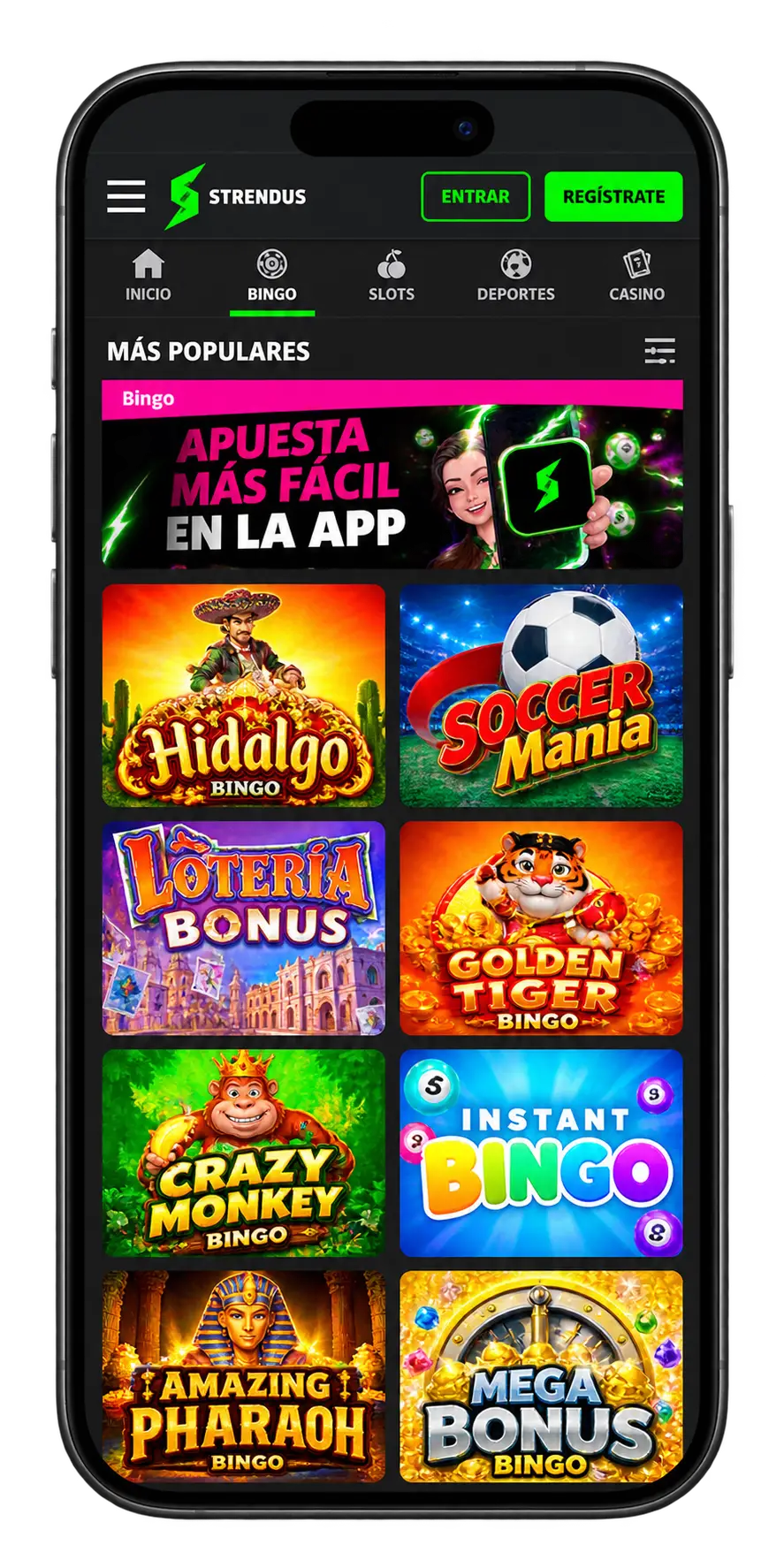 Strendus Casino en el móvil: sección de bingo