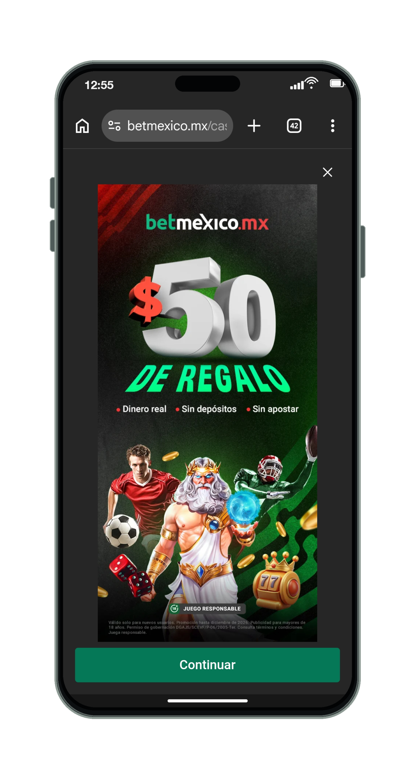 BetMexico en el móvil: promoción de $50 MXN de regalo