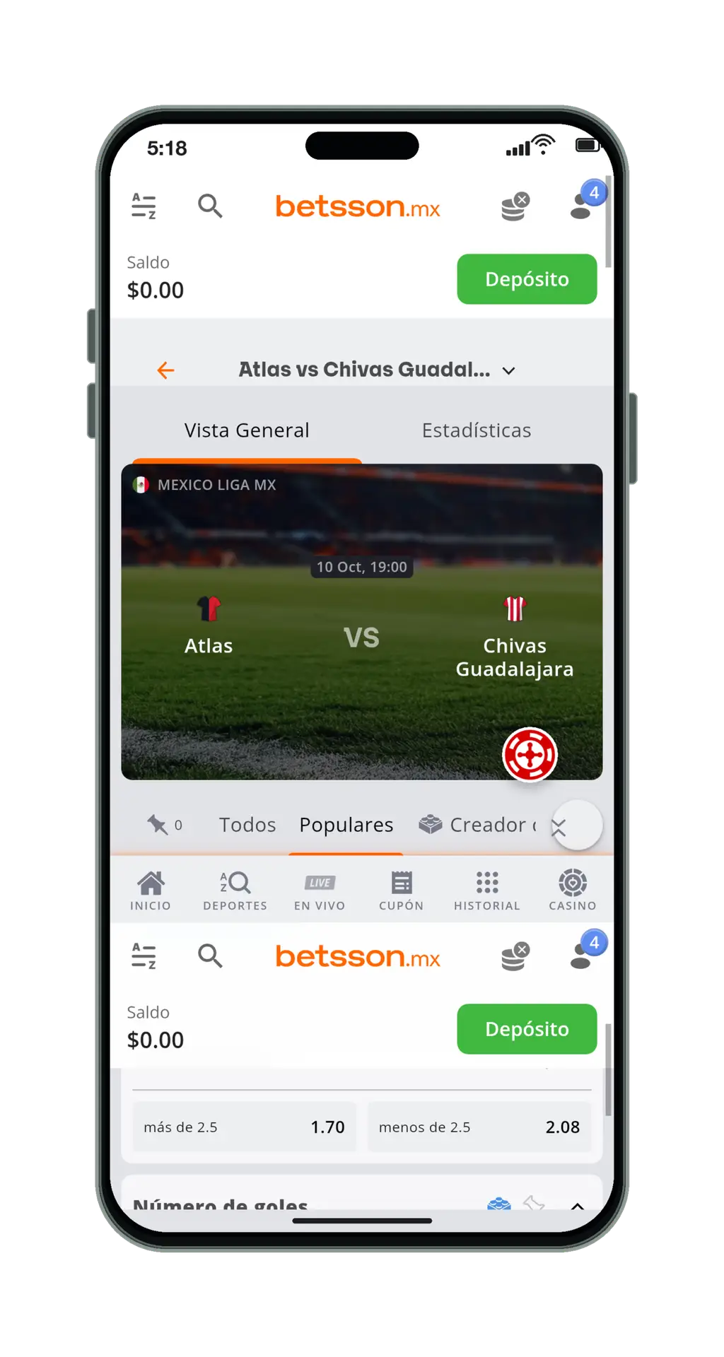 Betsson en el móvil: mercados de un partido, parte 1 de 6