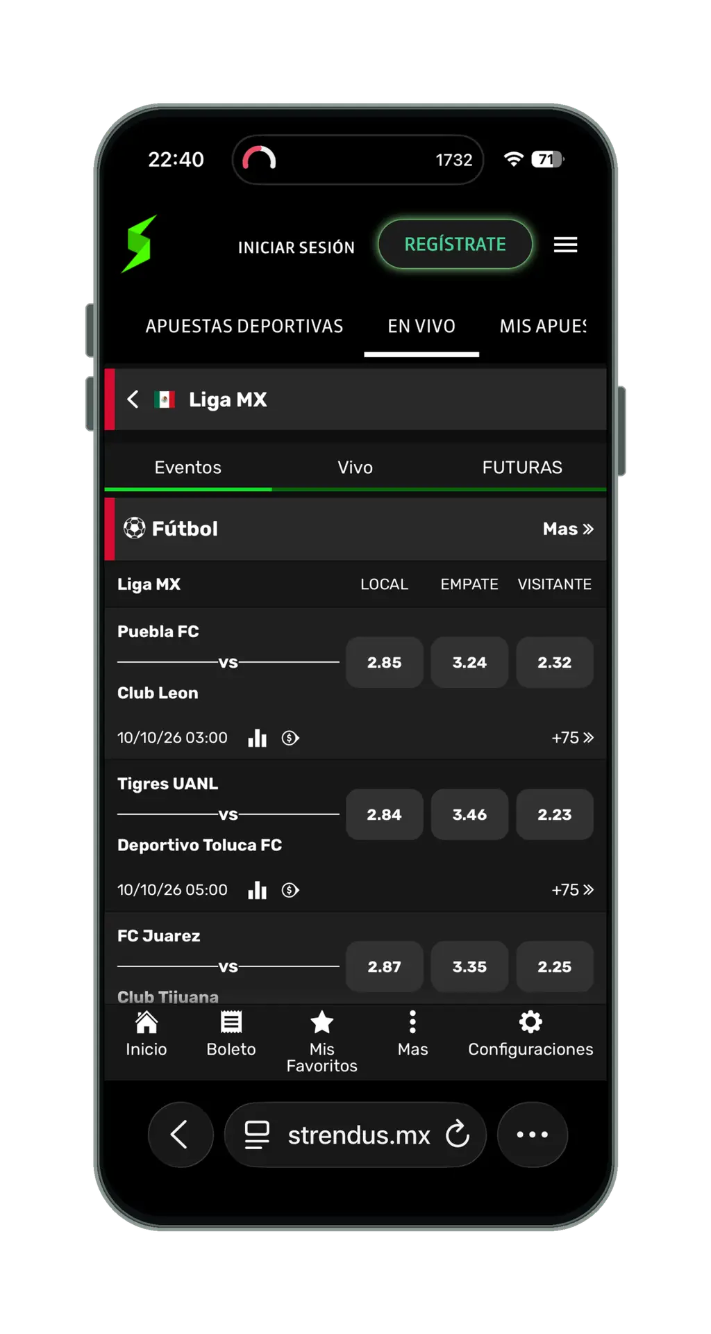 Strendus en el móvil: partidos de Liga MX con momios