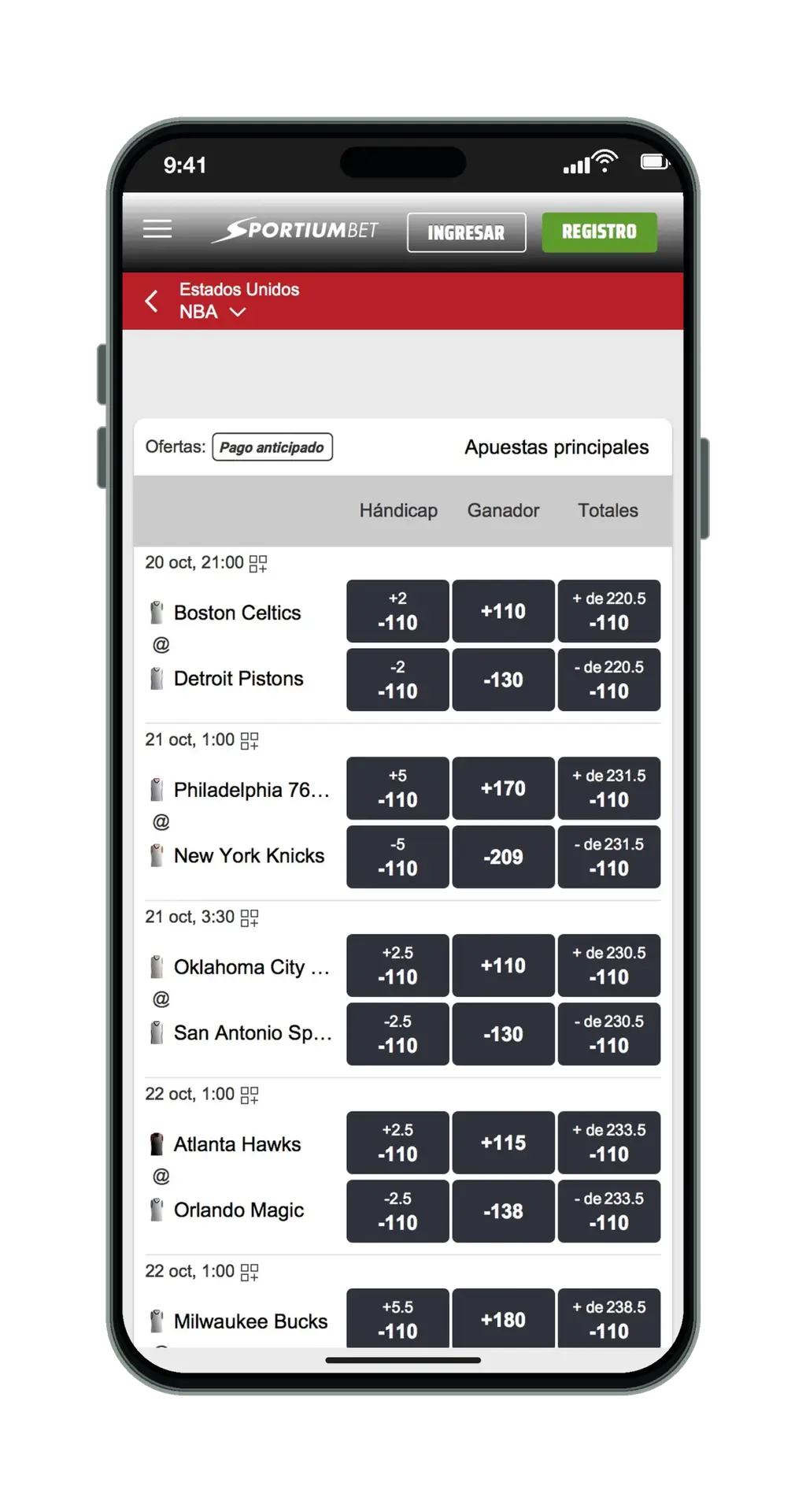 SportiumBet en el móvil: NBA con hándicap, ganador y totales, parte 1 de 5