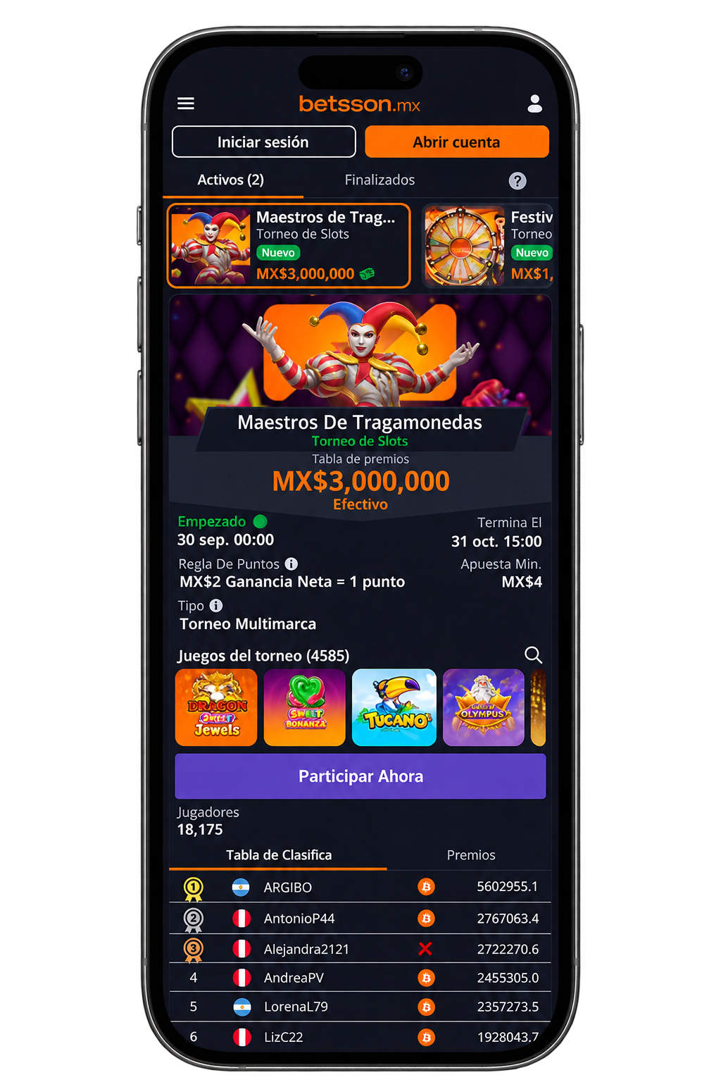 Betsson Casino en el móvil: torneo Maestros de Tragamonedas