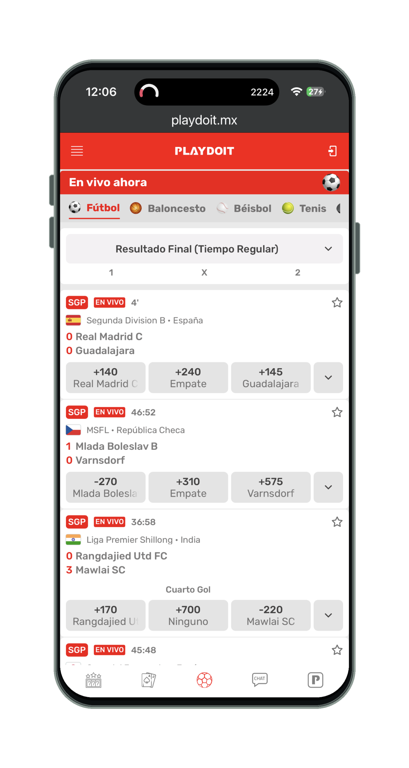 Playdoit en el móvil: apuestas en vivo