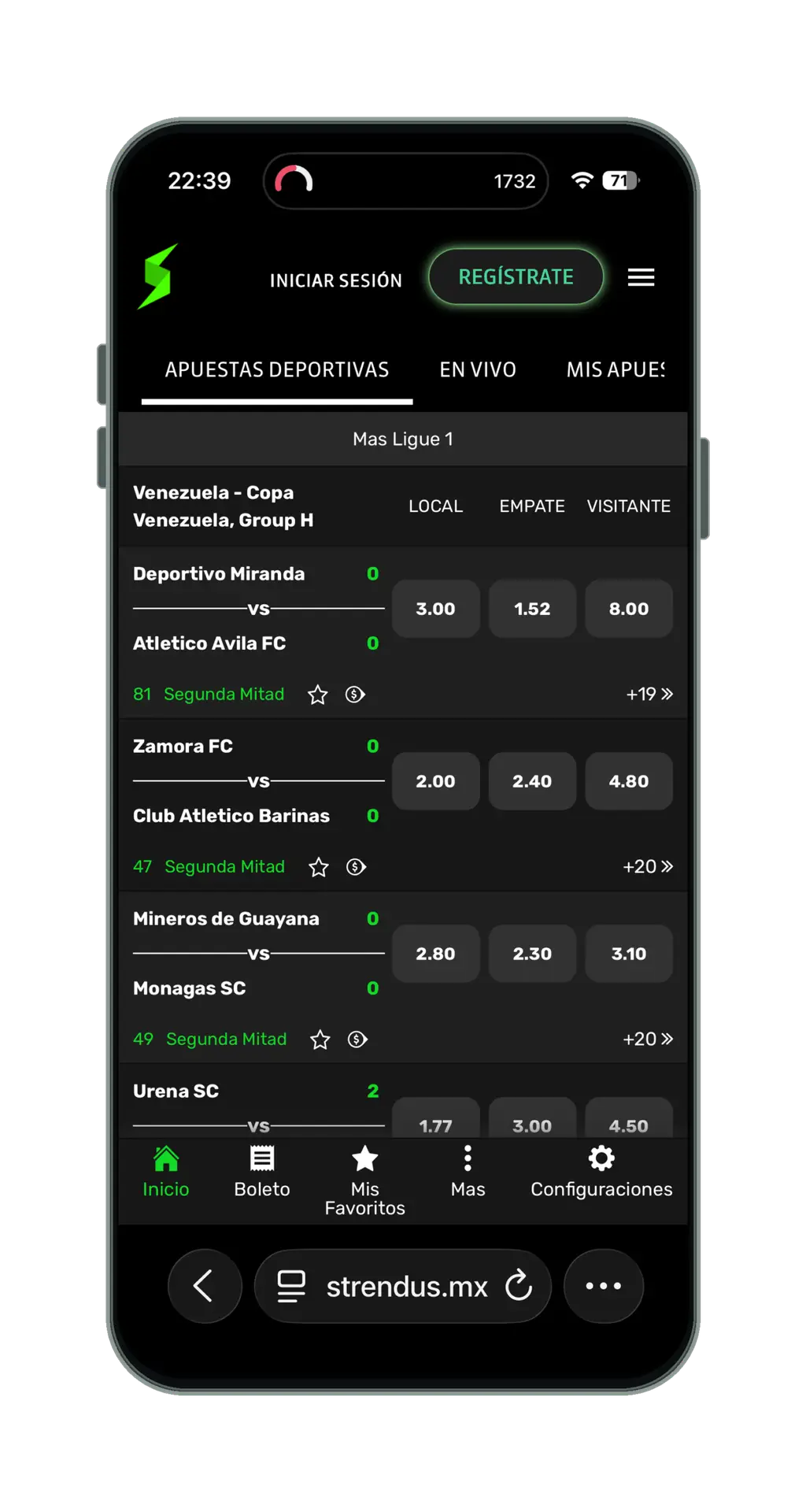 Strendus en el móvil: partidos de futbol en vivo