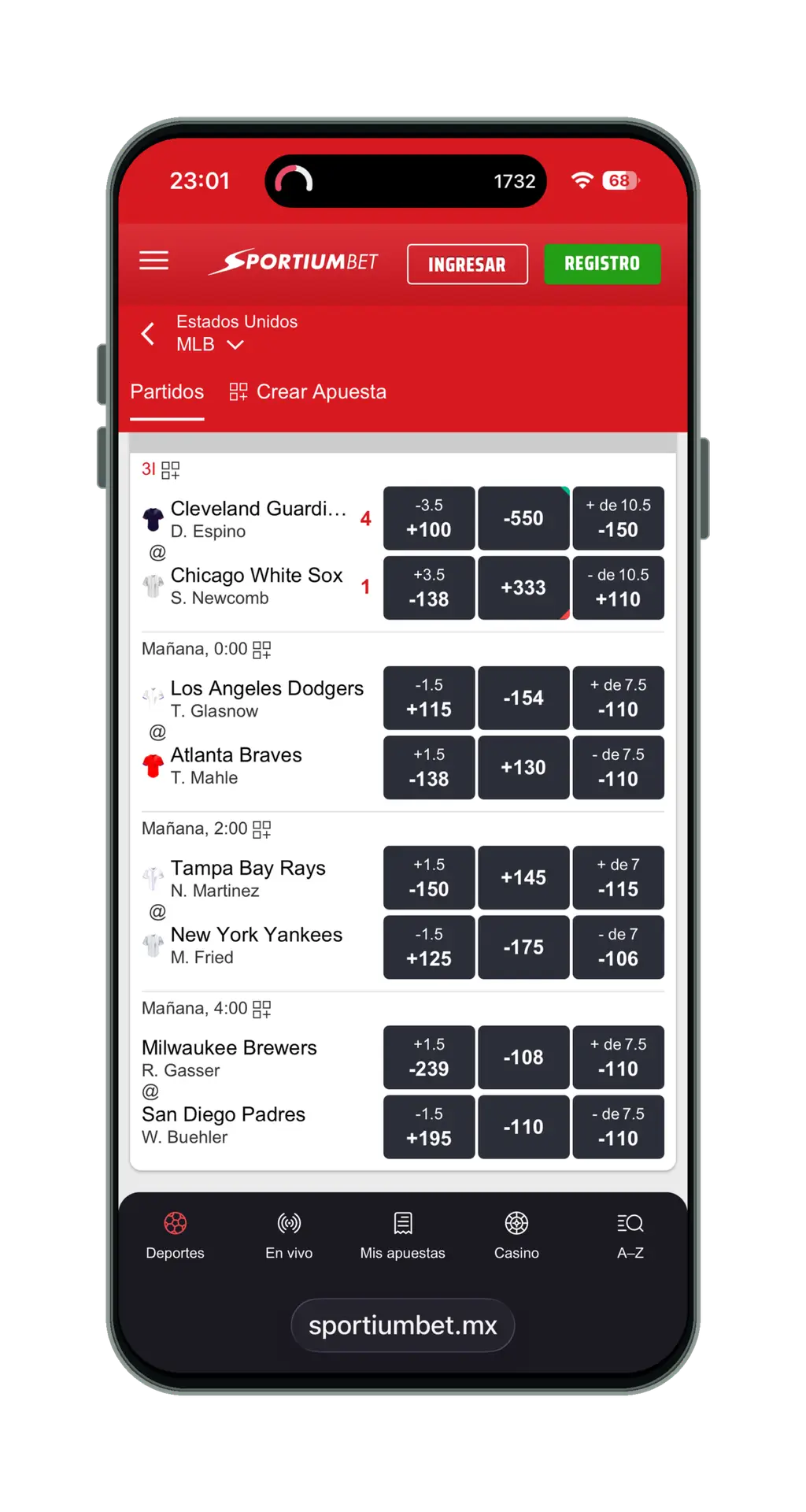 SportiumBet en el móvil: partidos de MLB