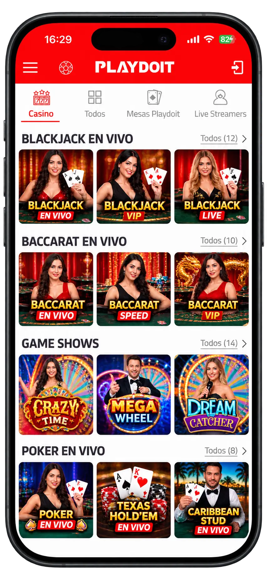 Playdoit Casino en el móvil: blackjack, baccarat, game shows y póker en vivo