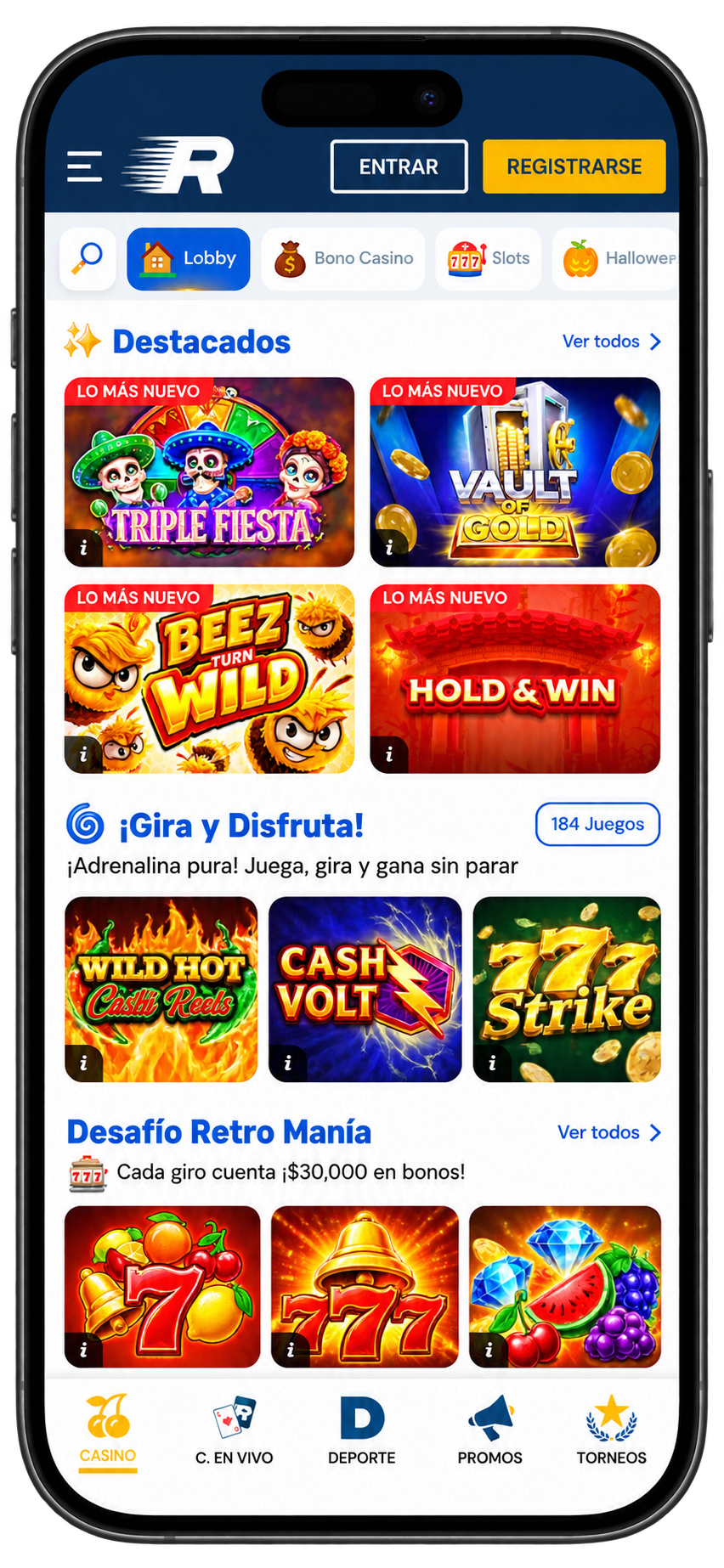 Rushbet Casino en el móvil: juegos destacados, Gira y Disfruta y Desafío Retro Manía