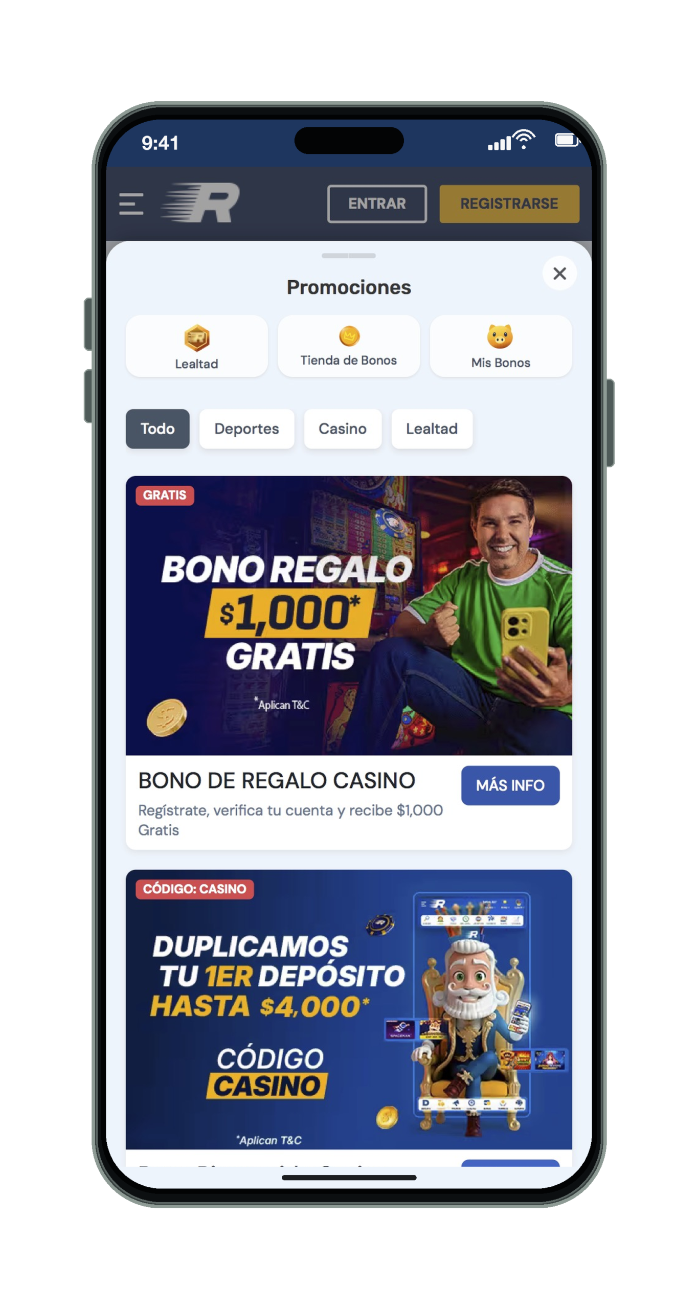 Rushbet en el móvil: promociones con el bono de regalo y el bono de casino