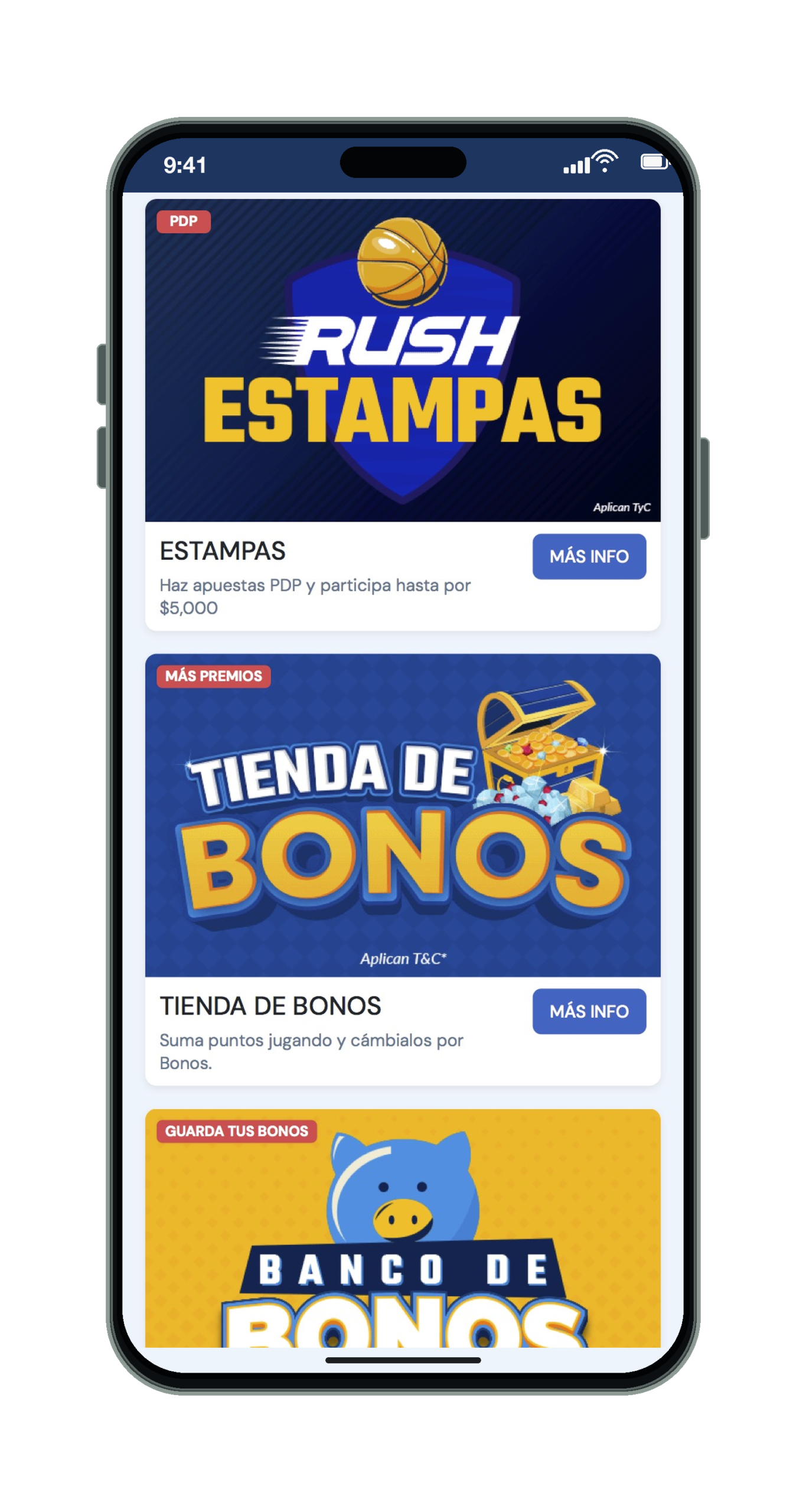 Rushbet en el móvil: Estampas, Tienda de Bonos y Banco de Bonos
