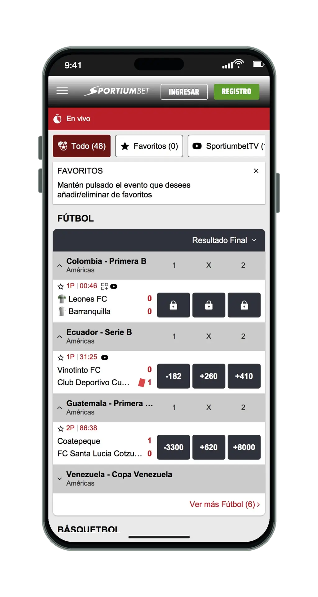 SportiumBet en el móvil: apuestas en vivo, parte 1