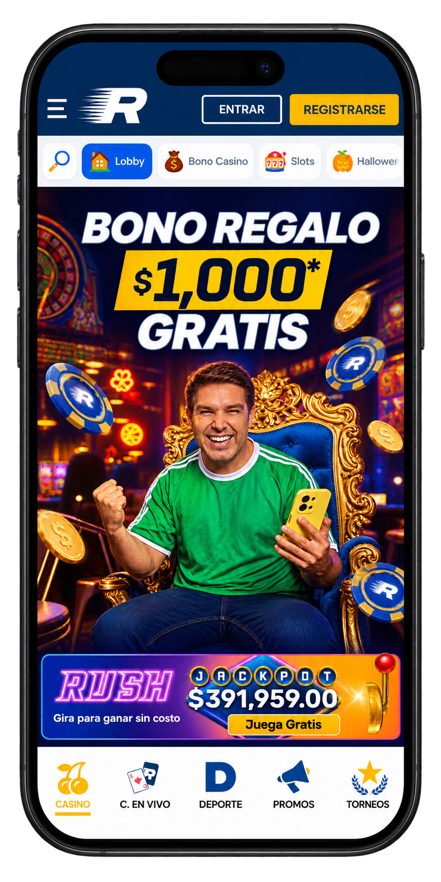 Rushbet Casino en el móvil: bono de regalo y Rush Jackpot