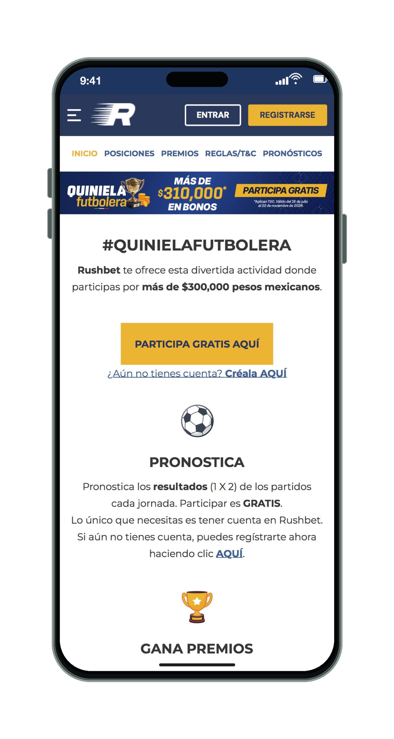 Rushbet en el móvil: Quiniela Futbolera, quiniela gratuita
