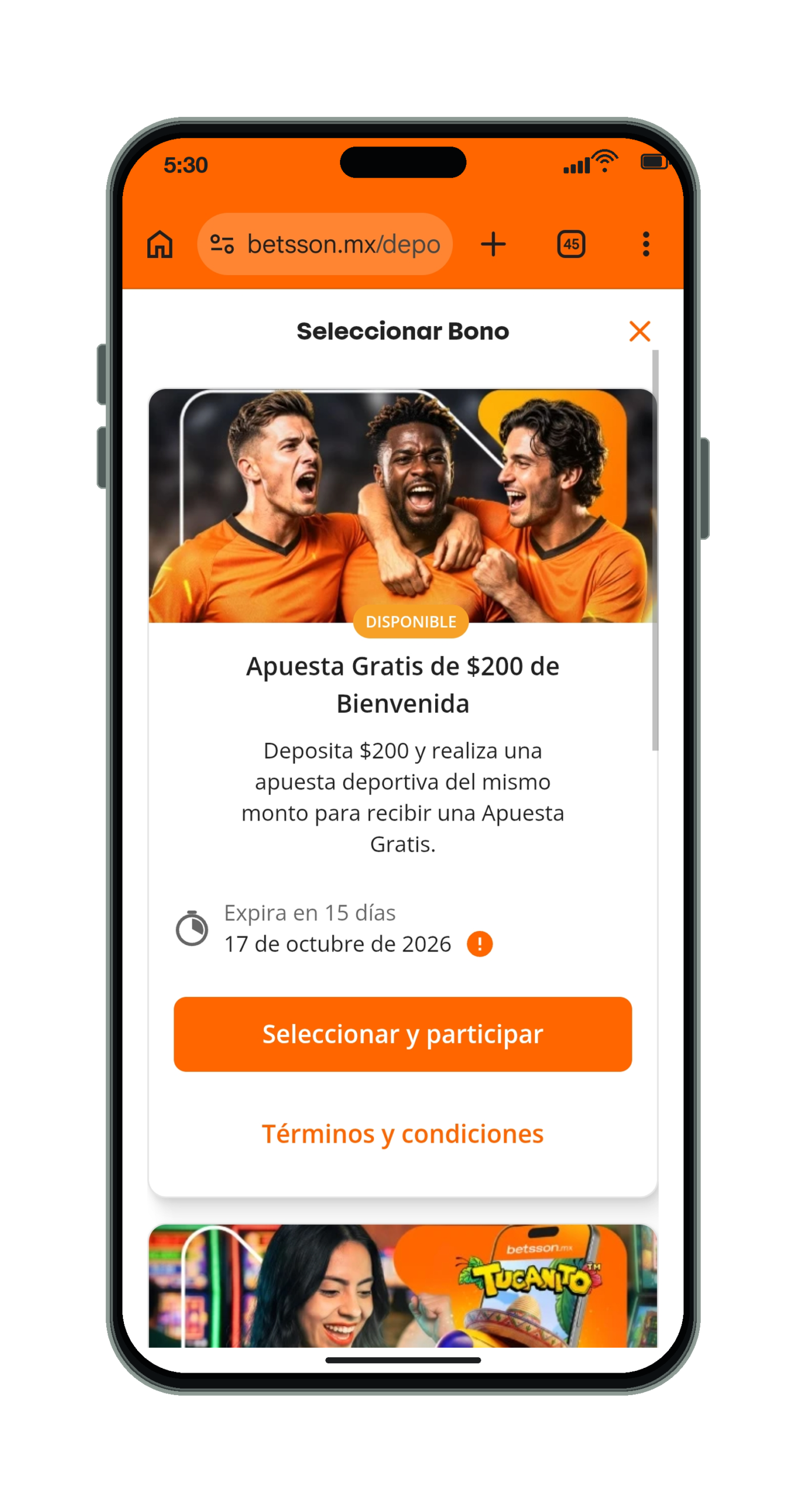 Betsson en el móvil: bono de bienvenida