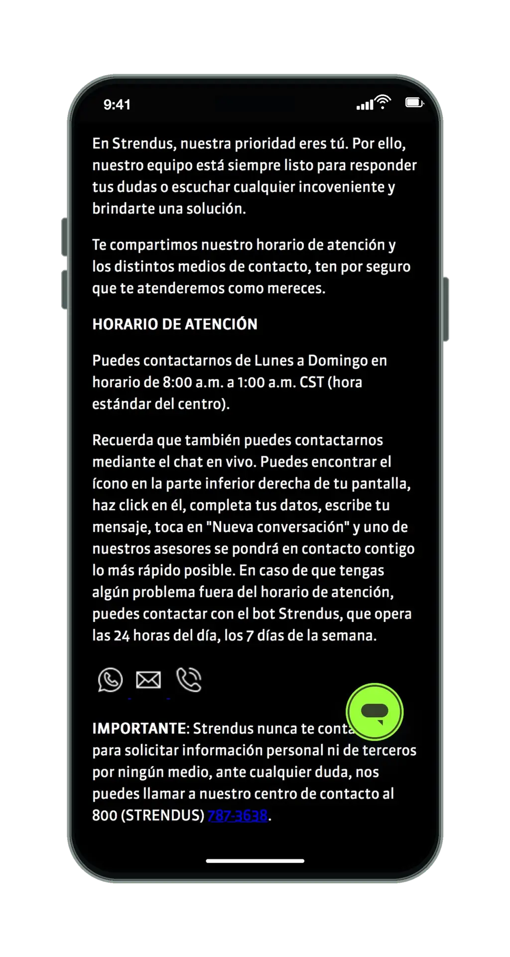 Strendus en el móvil: página de contacto, parte 2
