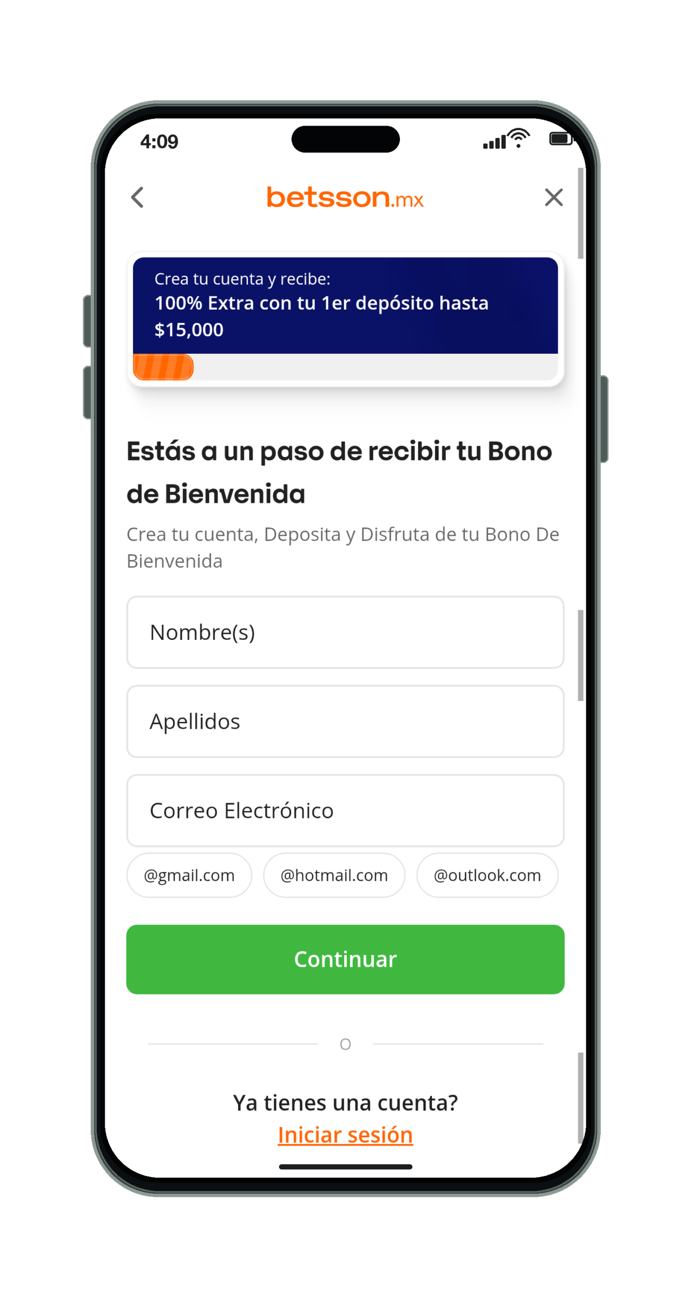Betsson en el móvil: registro de cuenta