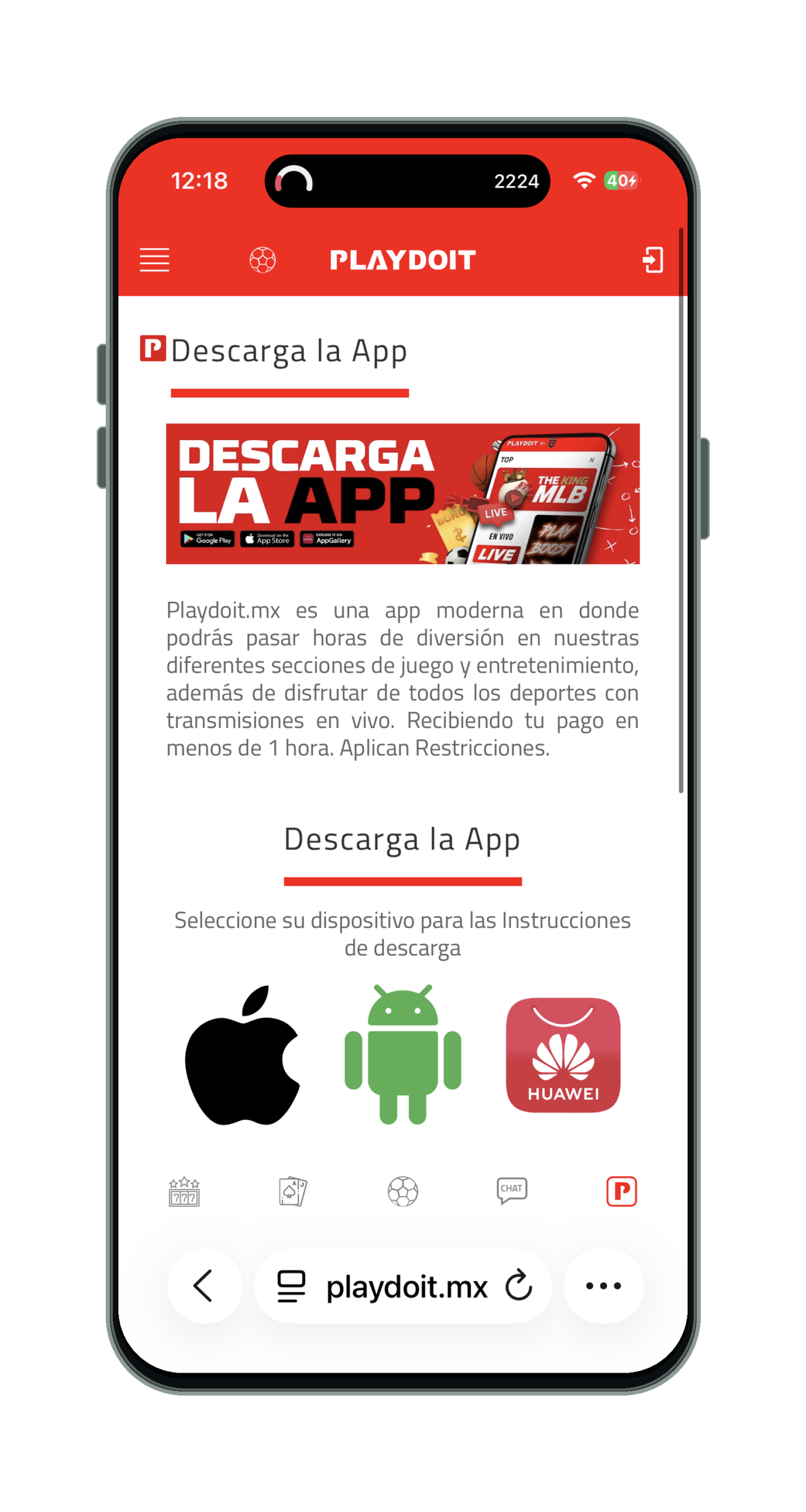 Playdoit en el móvil: página de descarga de la app