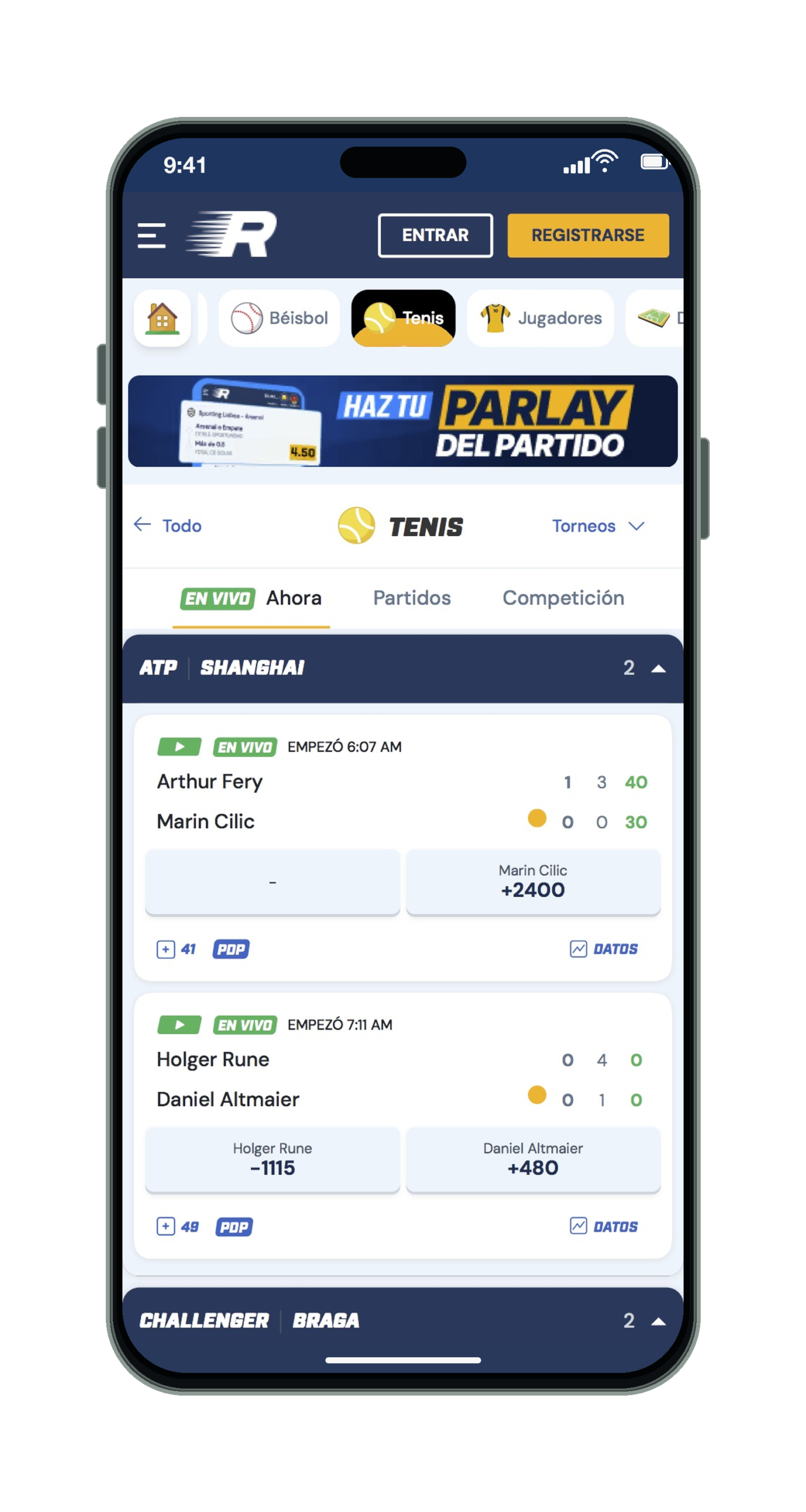 Rushbet en el móvil: tenis en vivo