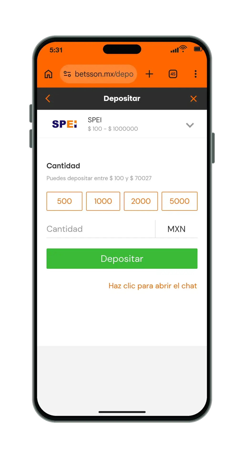 Betsson en el móvil: depósito por SPEI desde el cajero