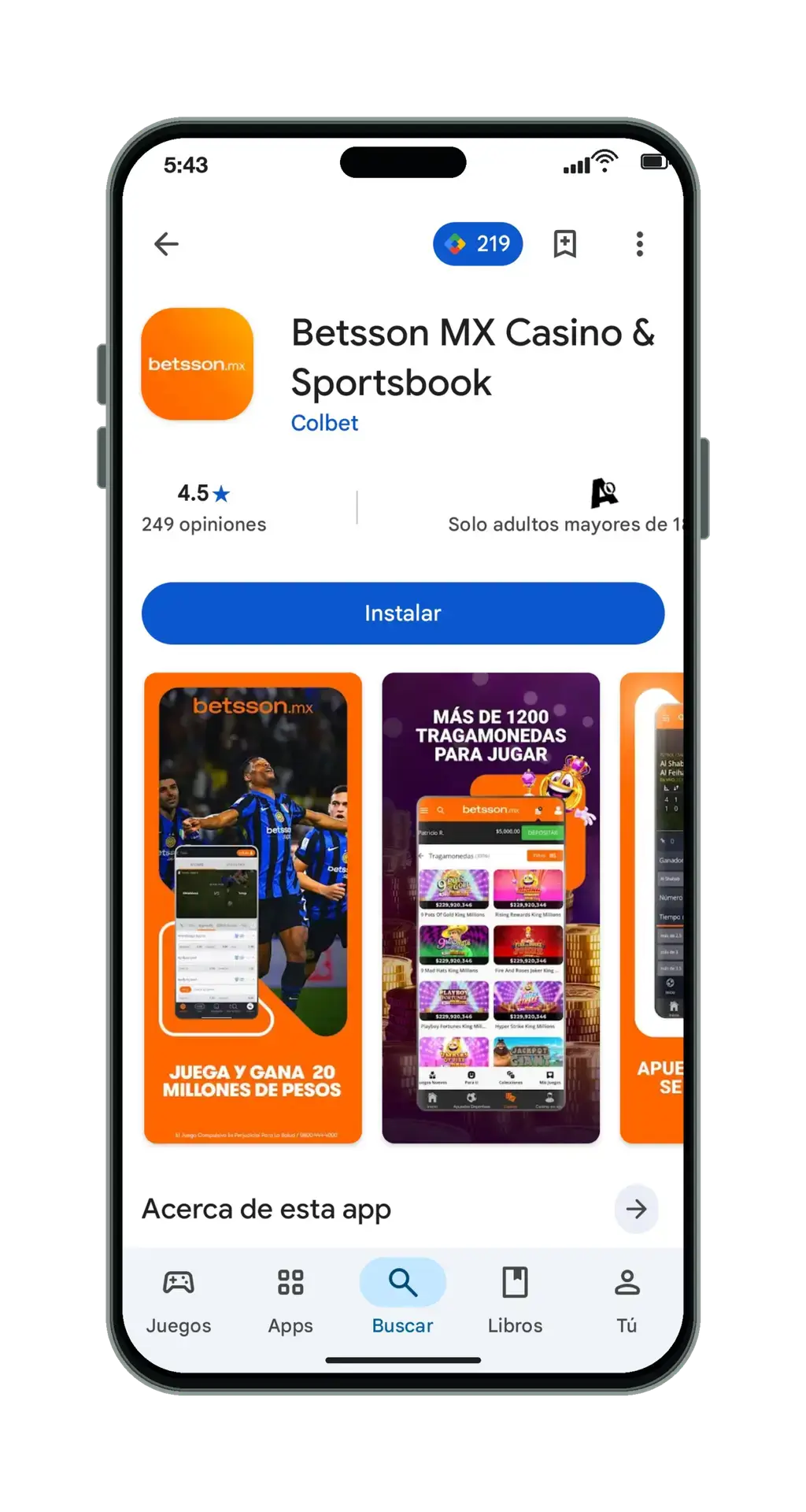 Ficha de Betsson MX Casino & Sportsbook en Google Play