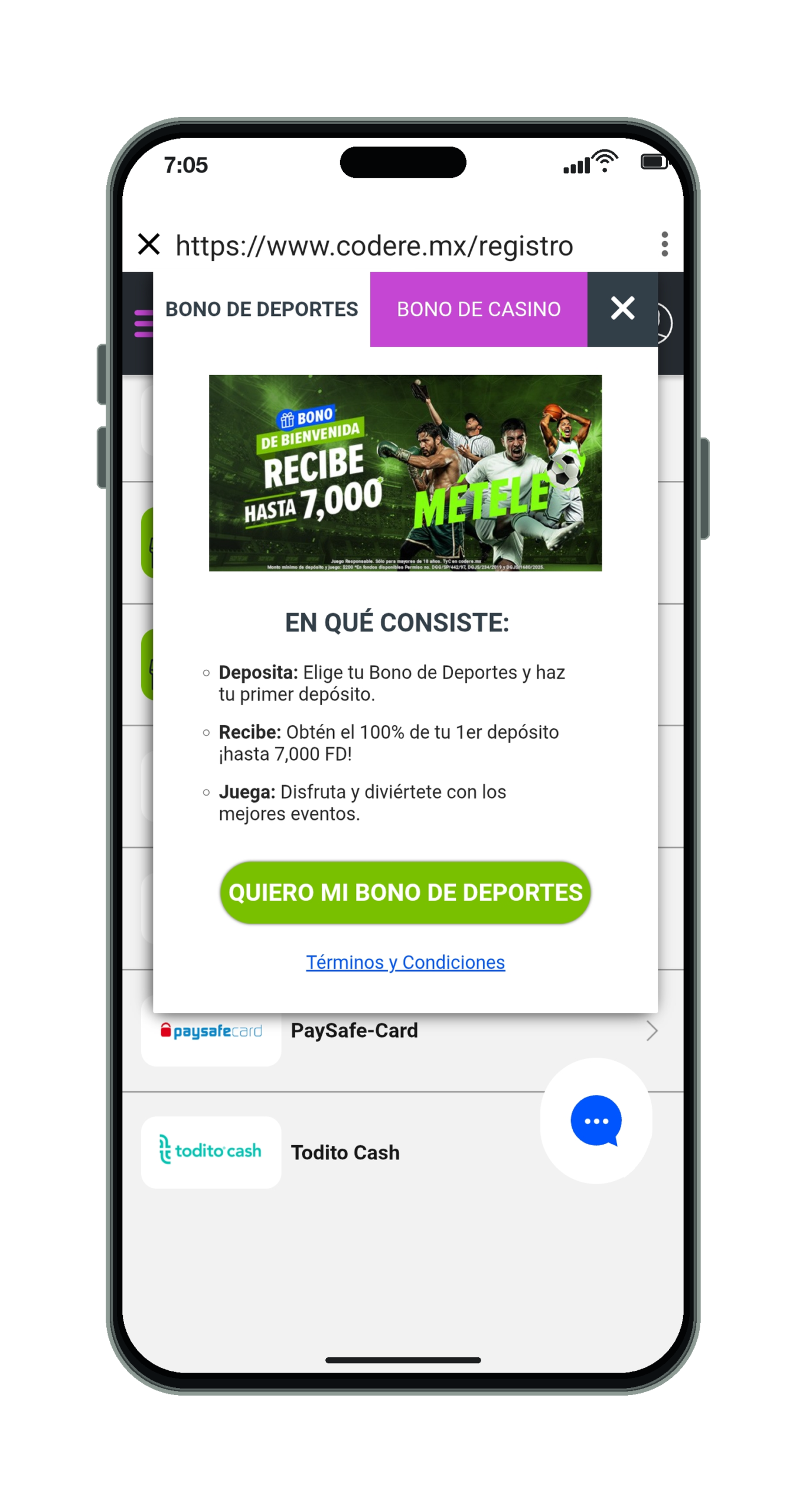 Codere en el móvil: bono de bienvenida de deportes