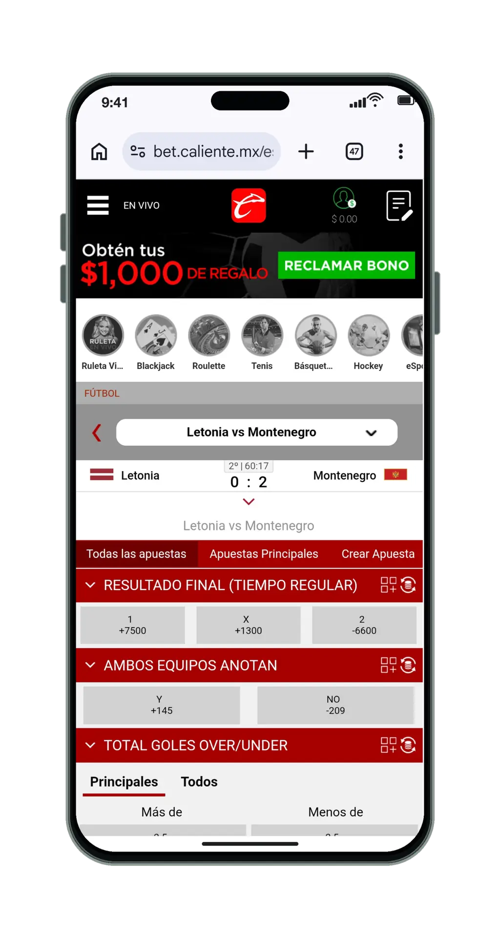 Caliente en el móvil: deportes en vivo