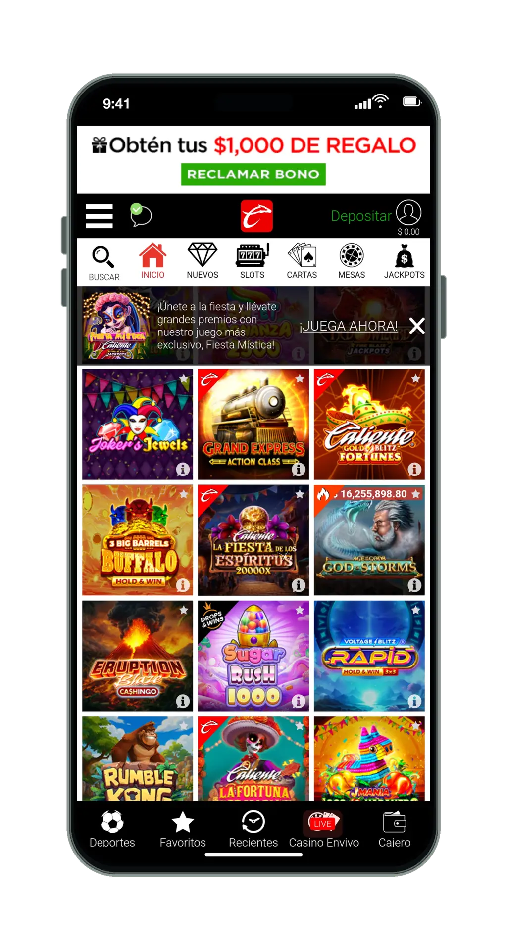 Caliente Casino en el móvil: catálogo de tragamonedas
