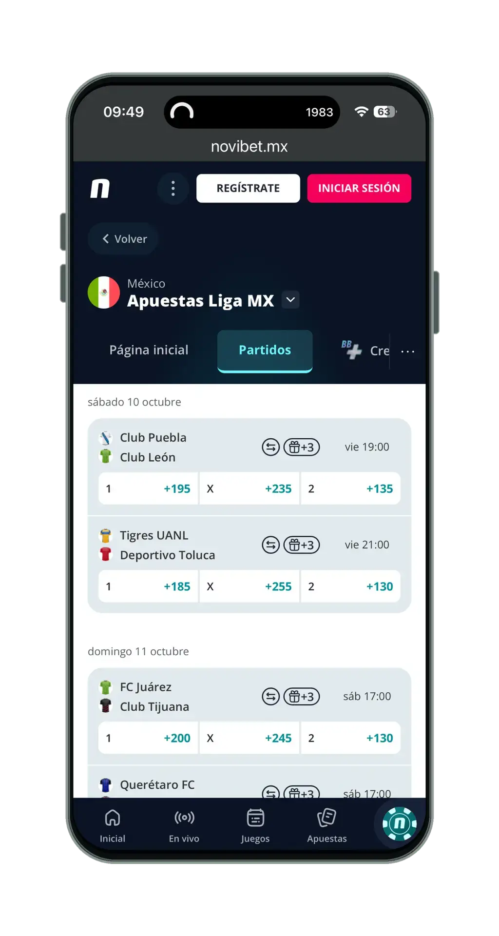 Novibet en el móvil: partidos de Liga MX con momios