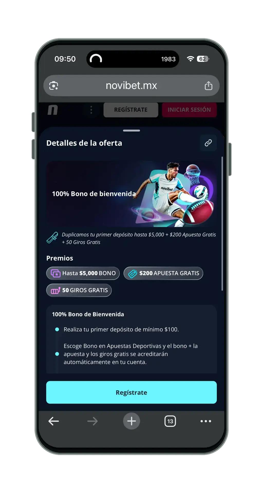 Novibet en el móvil: bono de bienvenida de deportes
